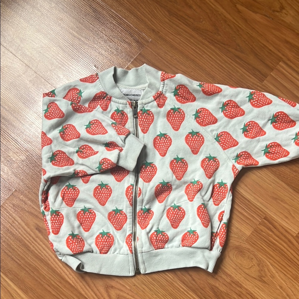 Bobo Choses Strawberry Print Kids Jacket - Red and Green
